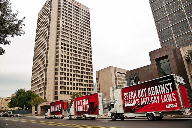 All Out campaign trucks at Coke's HQ in Atlanta yesterday