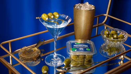 Martini with cream cheese-stuffed olives