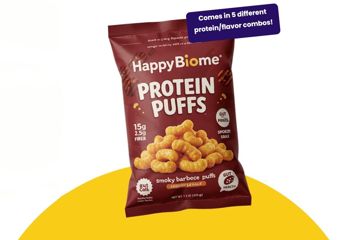 MISTA's Happy Biome Protein Puffs contain up to 15g of protein per serving.