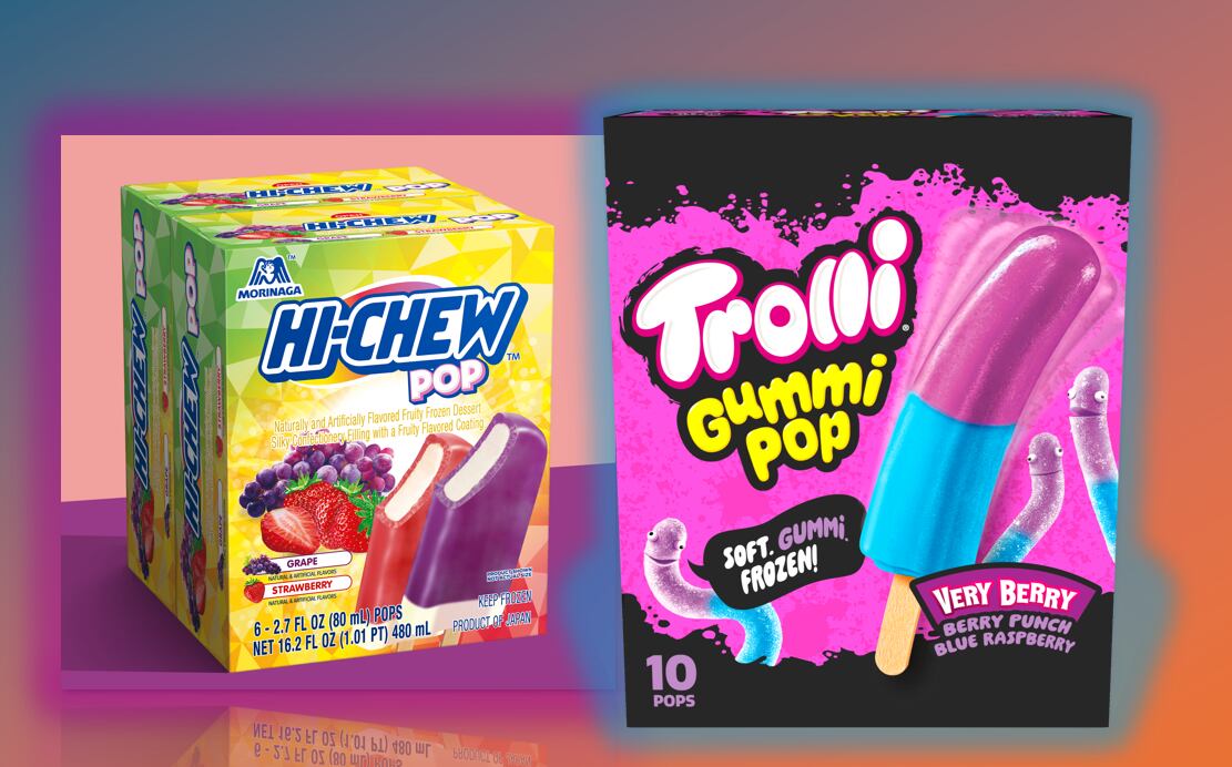 Hi-Chew Pops and Trolli Gummi Pops reflect the candy-forward frozen novelty trend.