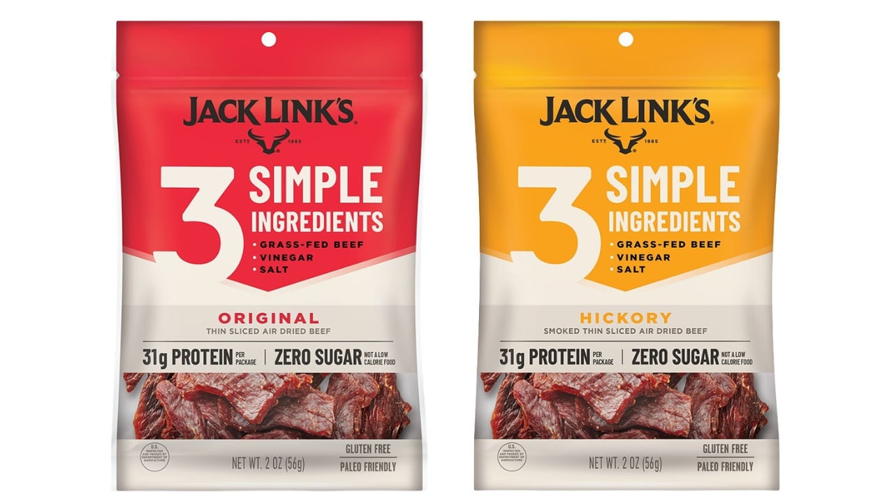 Jack Link's three ingredients include vinegar, salt and grass-fed and finished beef.