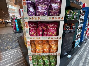 Belle’s Gourmet Popcorn flavors in white chocolate, birthday cake, salted caramel and matcha latte