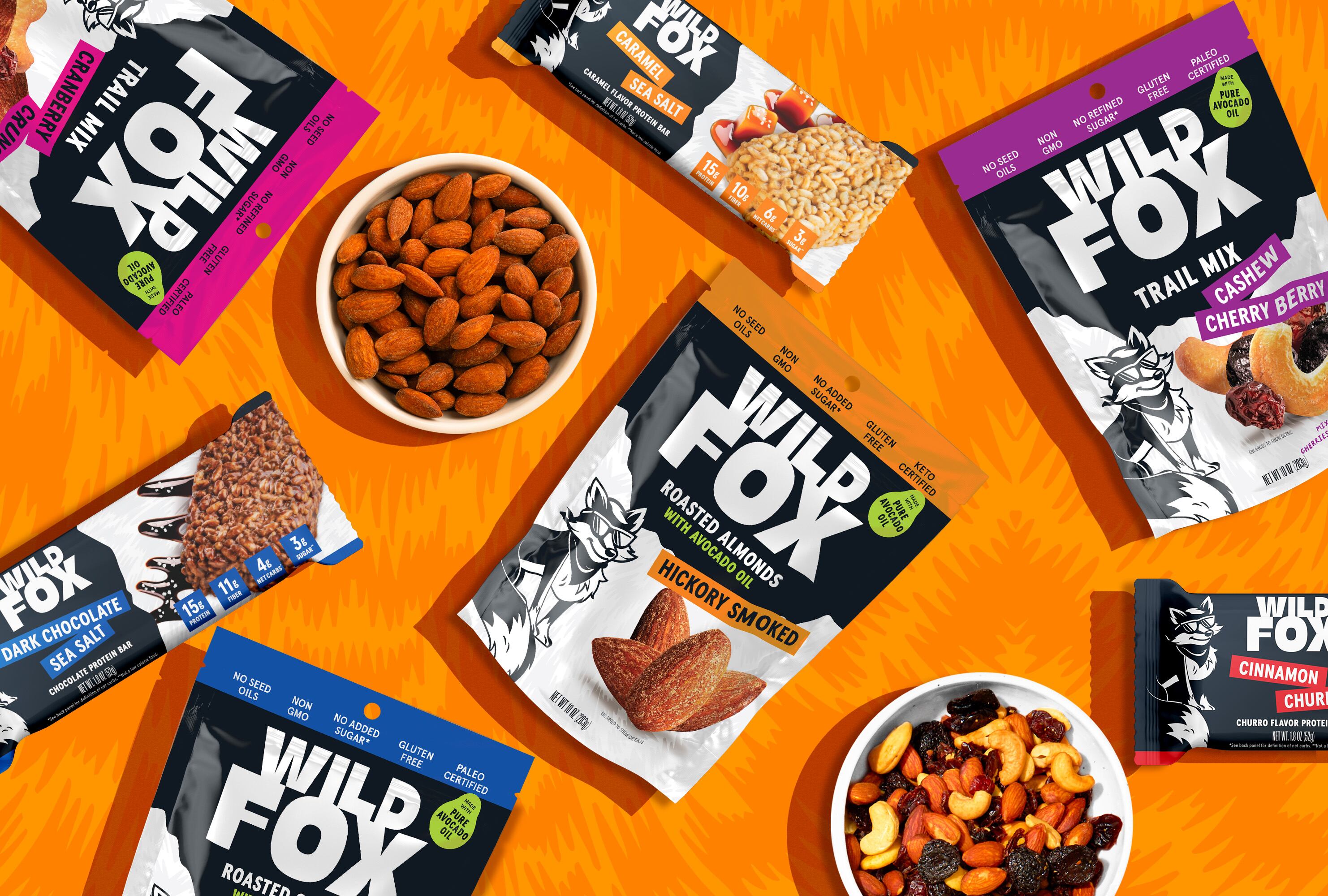 Wild Fox Foods trail mix, roasted nuts and protein bars