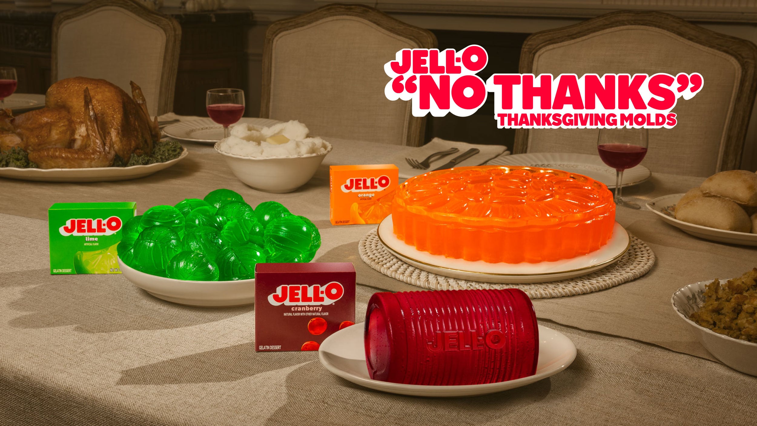 JELL-O launched its “No Thanks” Thanksgiving molds in shapes resembling brussels sprouts, cranberry sauce and pecan pie to reimagine “playful, jiggly creations that are as fun to look at as they are to eat.”