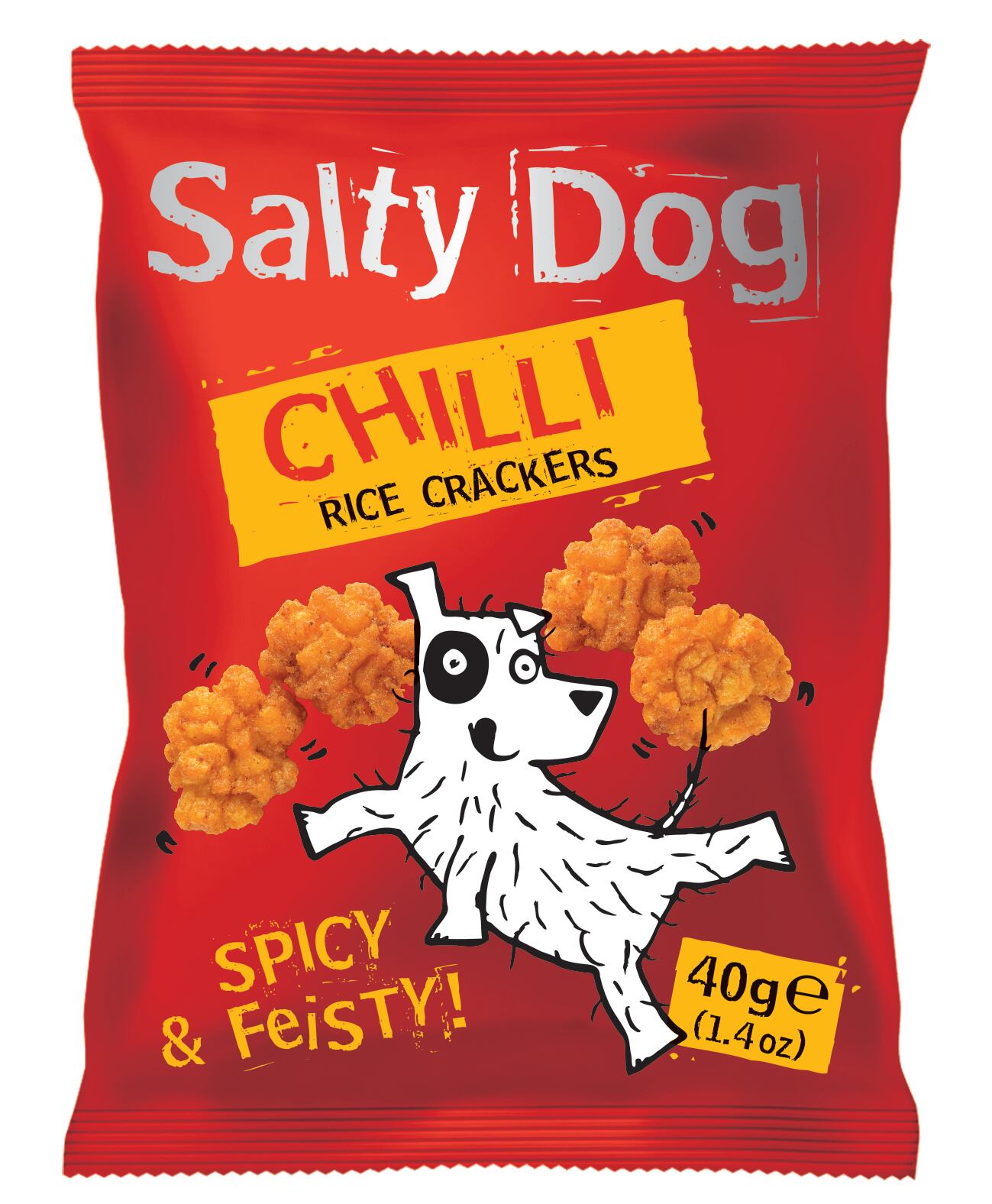 Salty Dog chilli rice crackers in a 40g sharing bag.