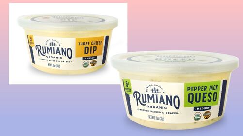 Rumiano's cheese dips in Three Cheese and Pepper Jack Queso