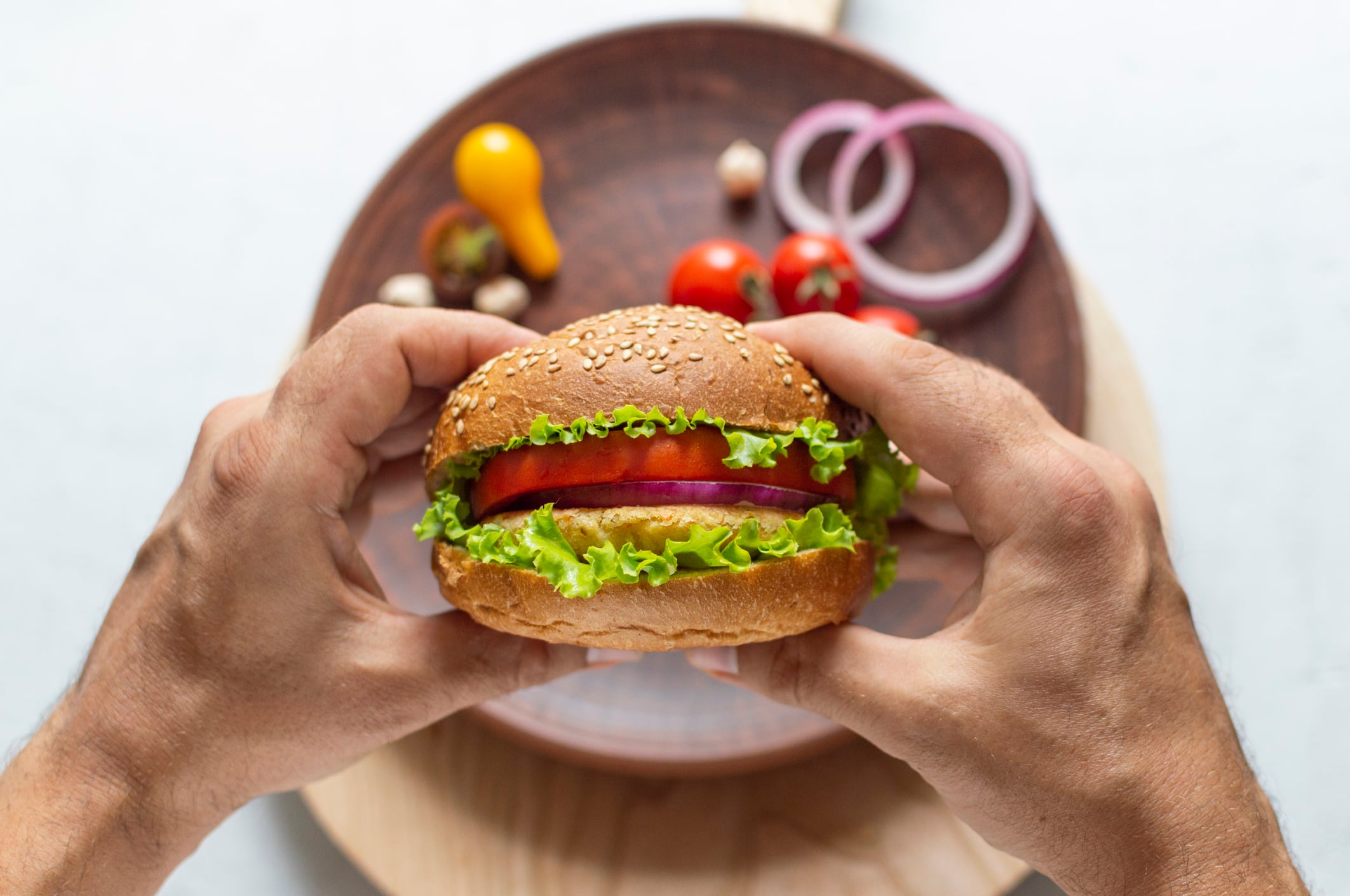 Vegetarian burger. Home made with vegetables and chickpeas.The concept of healthy and vegetarian food. Plant based food concept.