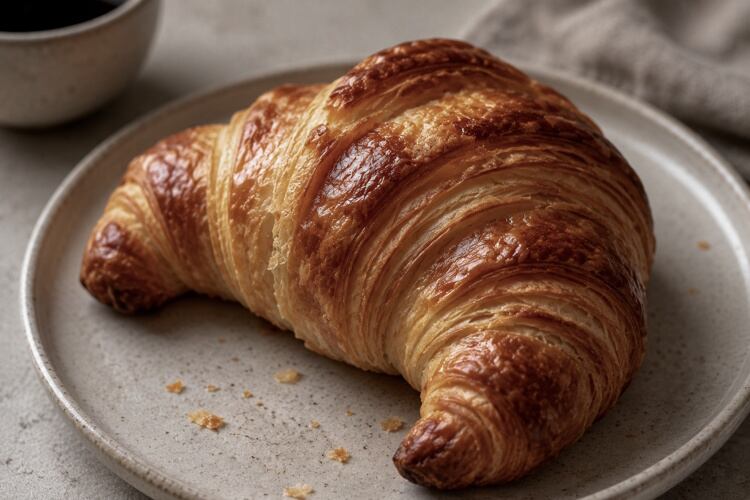 An AI-generated image of a croissant created to demonstrate how realistic synthetic food photography has become.