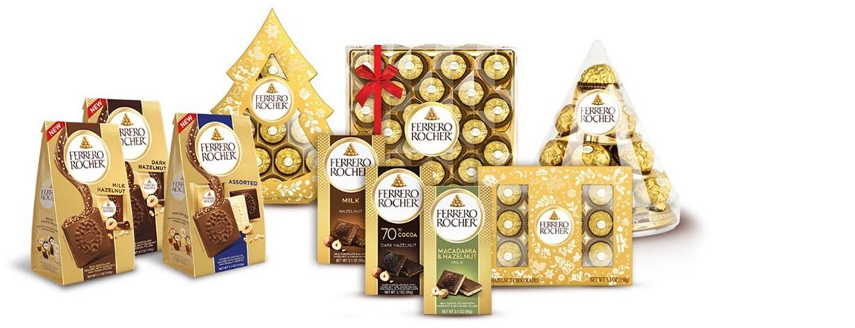 The Raise a Rocher brand campaign features classic hazelnut pralines, chocolate squares, tablet-style chocolate bars and more.