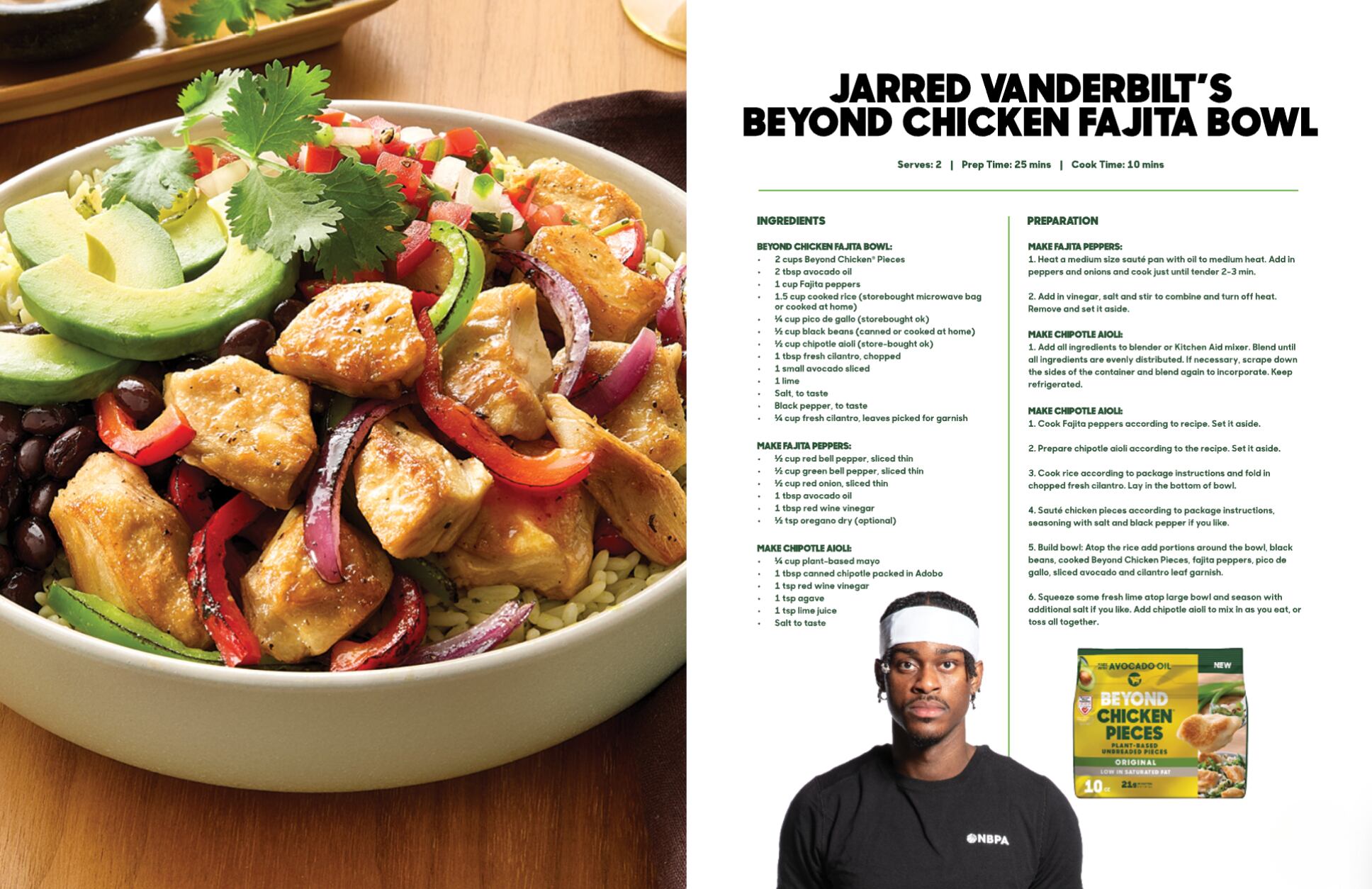 NBA star Jarred Vanderbilt's Beyond Meat chicken fajita recipe