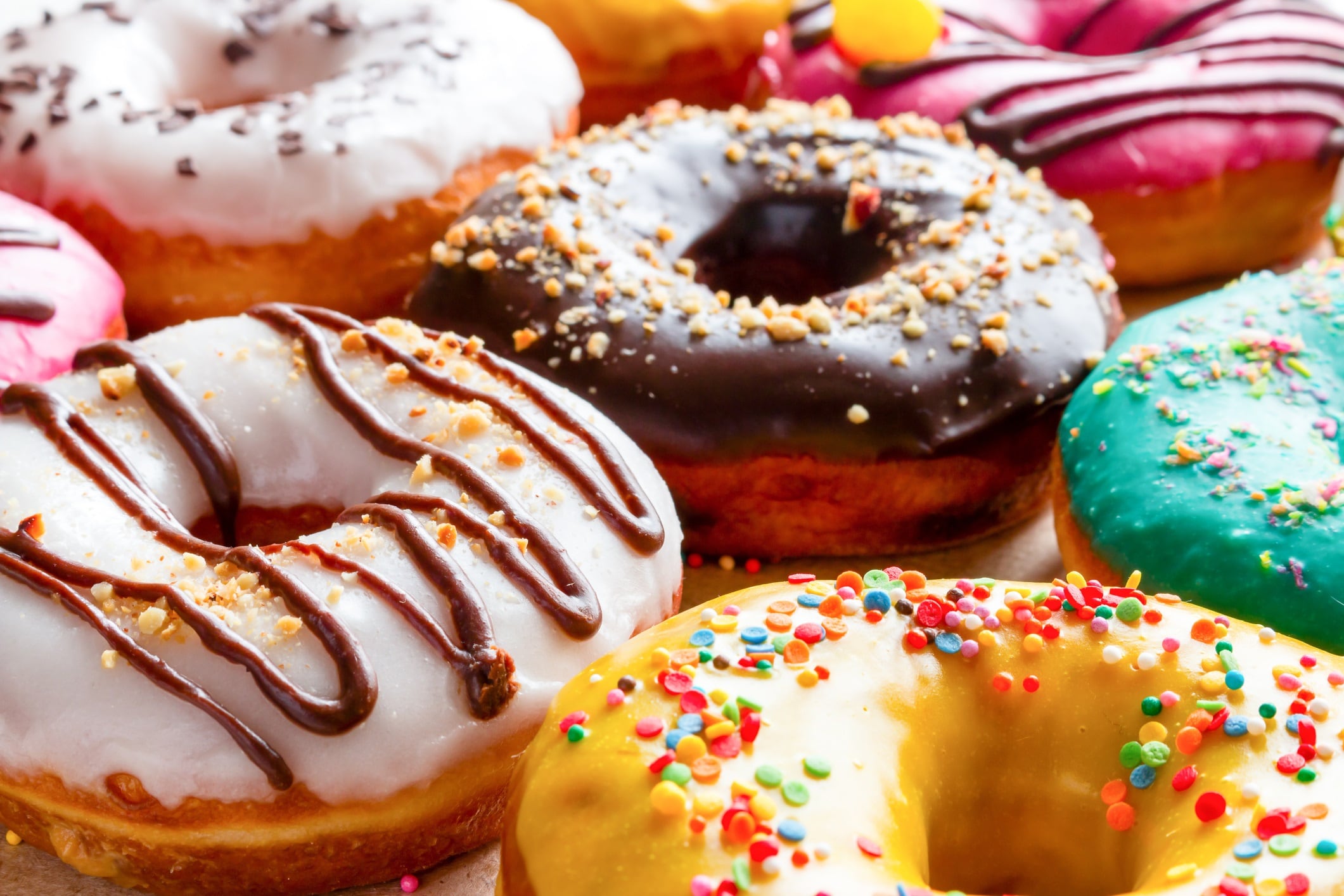 Doughnuts in multicolored glaze.
