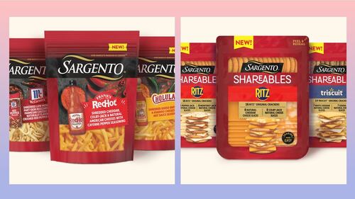 Lineup of Sargento's seasoned shredded cheese & ready-to-serve cheese and crackers