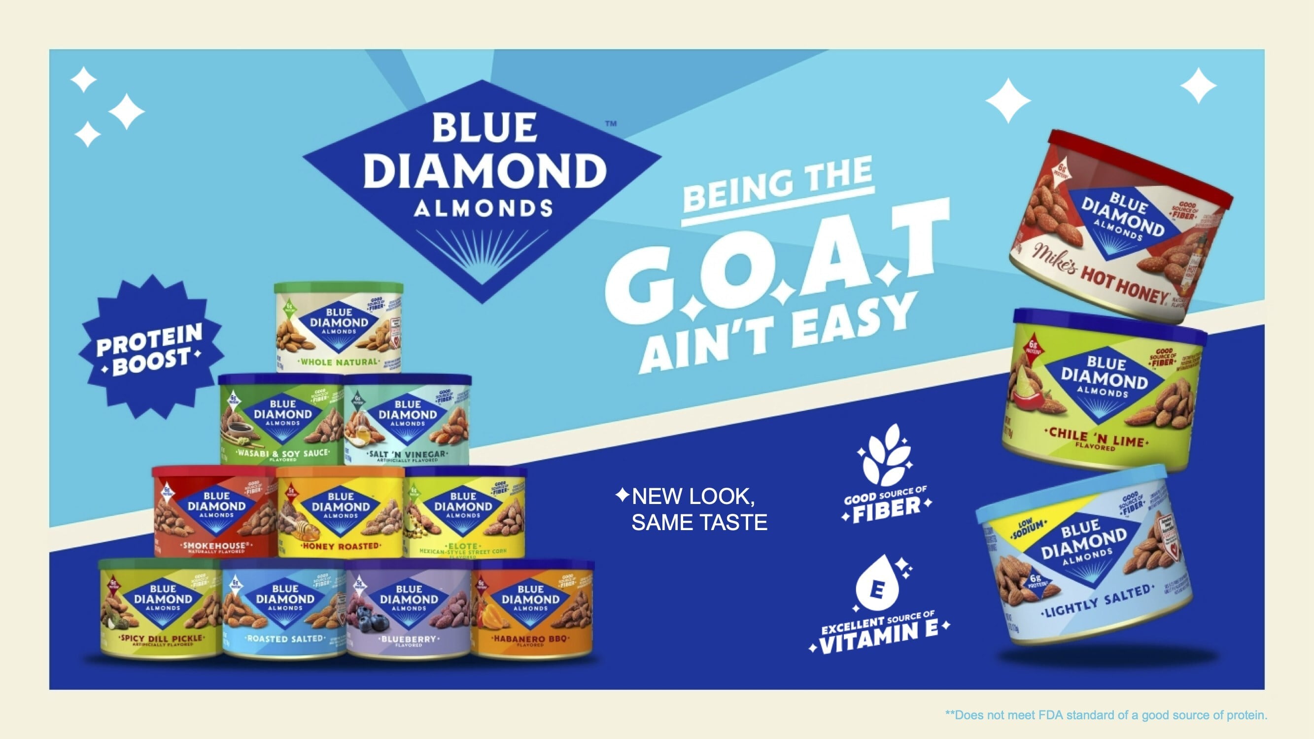 Blue Diamond's new packaging features color coded SKUs and a streamlined design to improve visibility on shelf