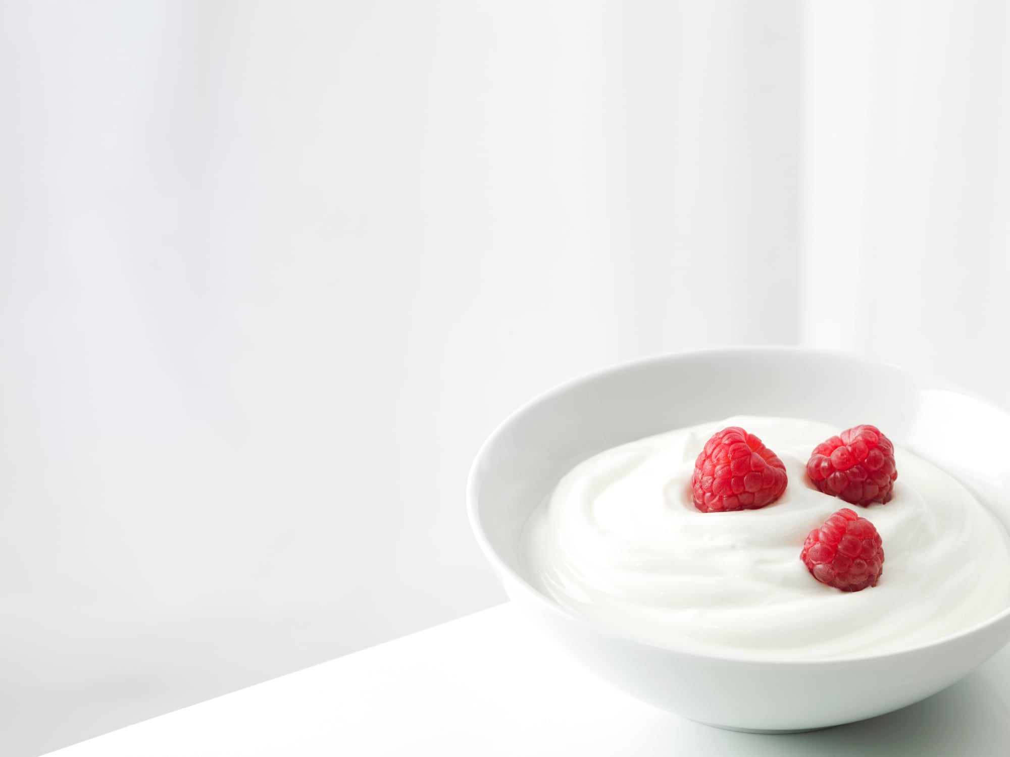 Bowl of yogurt with raspberries