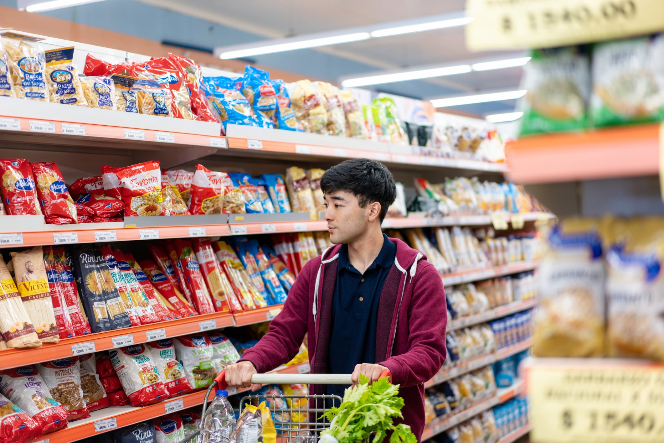 Shopping in modern grocery store