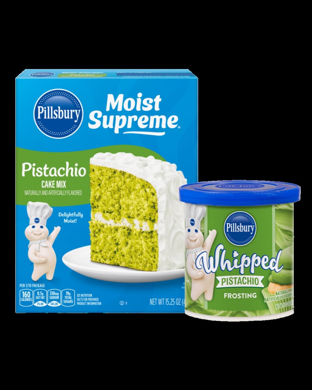 Pillsbury Baking has introduced Moist Supreme Pistachio Cake Mix and Whipped Pistachio Frosting