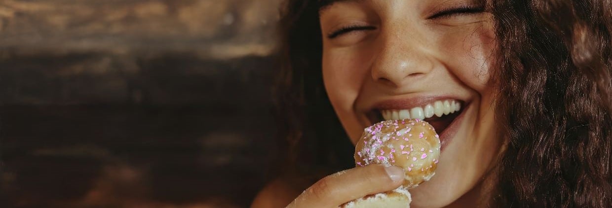 Woman enjoying a donut