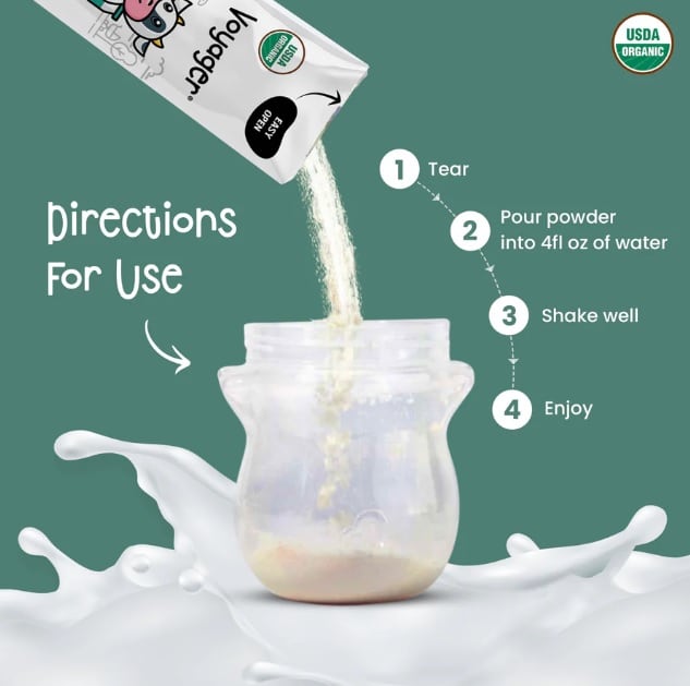 Voyager Milk can be mixed with water for an easy on-the-go solution for toddlers or added to coffee and other foods for a protein boost for adults.