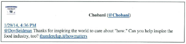 Chobani how matters lawsuit tweet