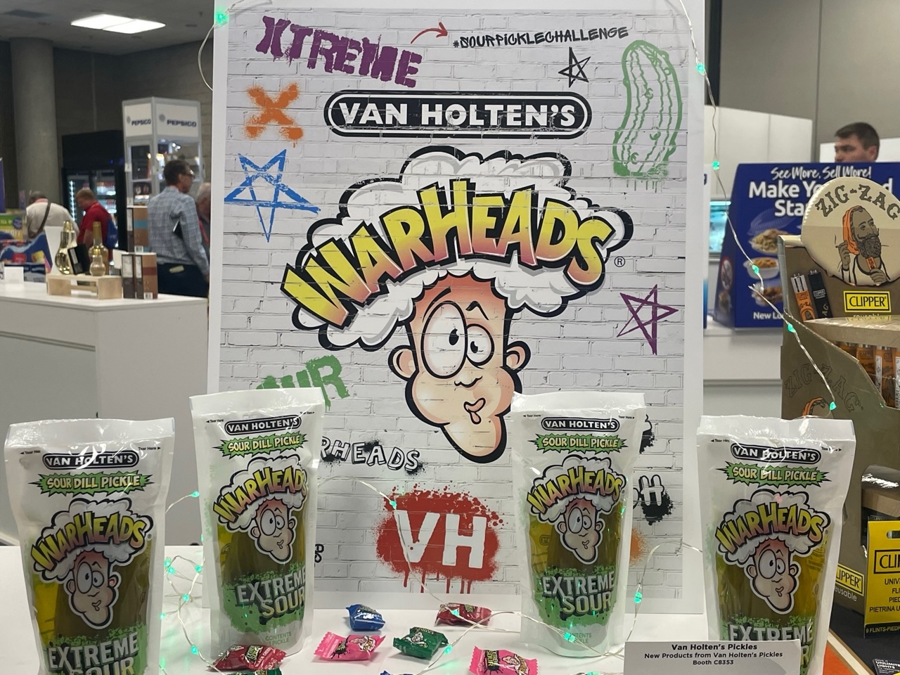 Licensing the Warheads flavor for its pickle-in-a-pouch, Van Holten's debuts its Extreme Sour Dill Pickle flavor. Image source: D. Ataman