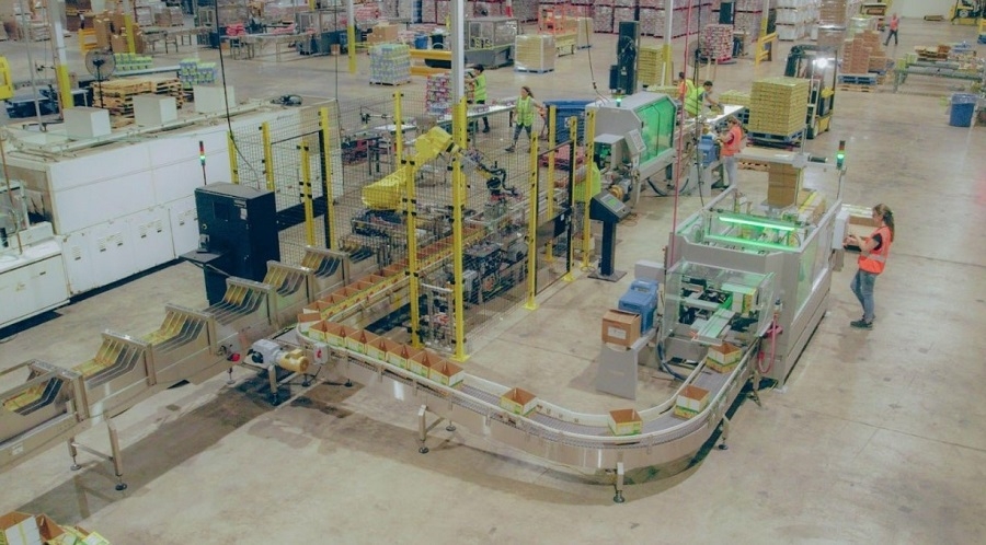 An image of the portable assembly line in a warehouse