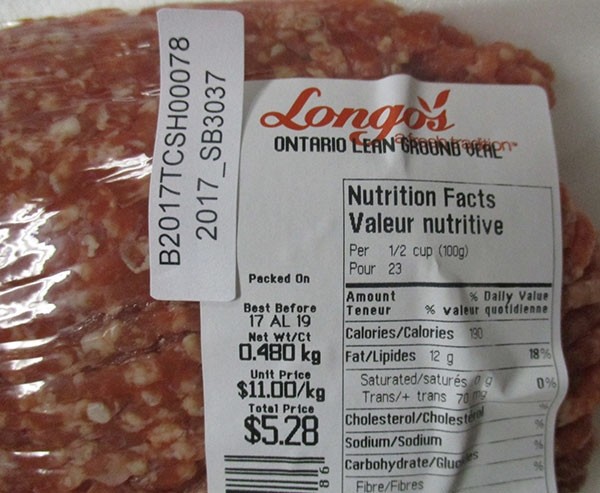 Longo's brand Ontario Lean Ground Veal