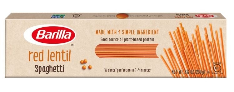 Red lentil pasta from Barilla is a good source of protein and an excellent source of fiber