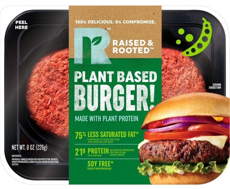 Tyson's Raised & Rooted patties contain 75% less saturated fat than traditional beef burgers