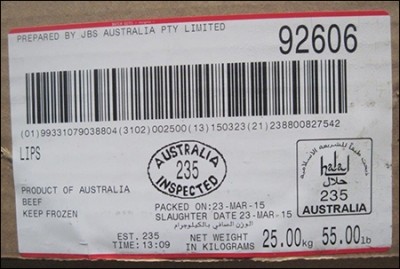 Several 55-pound boxes of beef lips were recalled