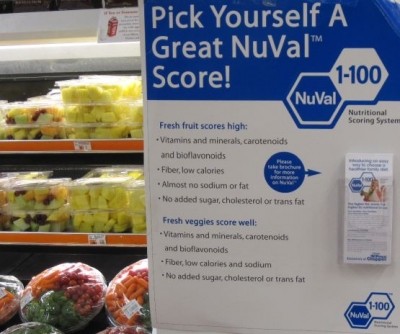 The NuVal scoring system takes into account 30+ nutrients including vitamins, minerals, fiber, and antioxidants; sugar, salt, trans fat, saturated fat, and cholesterol