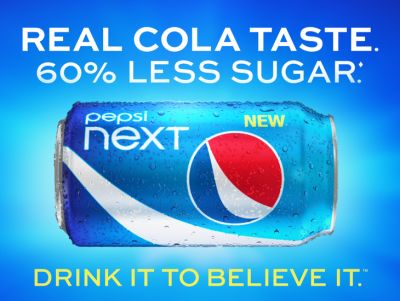 Hits US stores from March 26: Pepsi NEXT is described as 'a game-changer in the cola category, and the first to deliver real cola taste with 60% less sugar than Pepsi-Cola'
