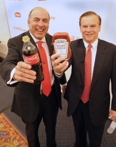 Coca-Cola chief Muhtar Kent and William R. Johnson of H.J. Heinz Company unveil PlantBottle deal