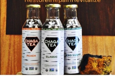 The three flavors of ChugaChaga, with the chaga mushroom on the right. Photo: courtesy of ChugaChaga via Facebook.