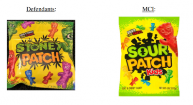 THC-infused gummies STONEY PATCH (left), and SOUR PATCH Kids from Mondeléz Canada (right). Image: Screenshot from lawsuit  