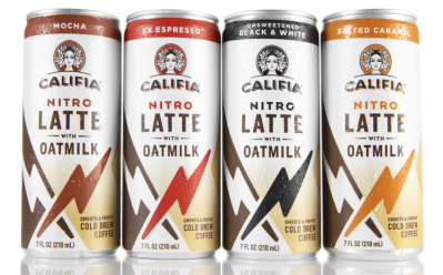 Califia made its first move into the shelf-stable beverage segment last year with the launch of nitrogen-infused cold brew lattes made with oat milk (picture: Califia Farms)