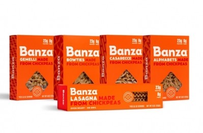 Banza gluten-free pasta is made from chickpeas, tapioca, pea protein and xanthan gum, and contains twice the protein and three times the fiber of regular wheat-based pasta.