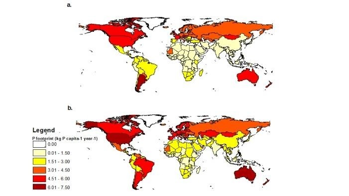 The research team calculated per capita phosphorus footprints, finding that many countries have substantially increased usage.
