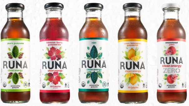 One 414ml bottle of Runa tea contains 90mg of caffeine, while a 250ml can of its clean energy drink has 120mg  (a can of Red Bull has 80mg)