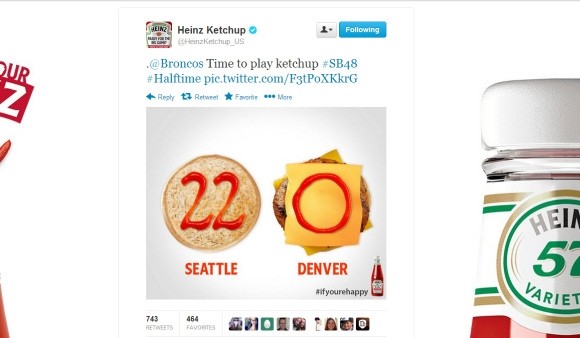 Heinz got creative on social media at half time at the Super Bowl with this cheeky tweet