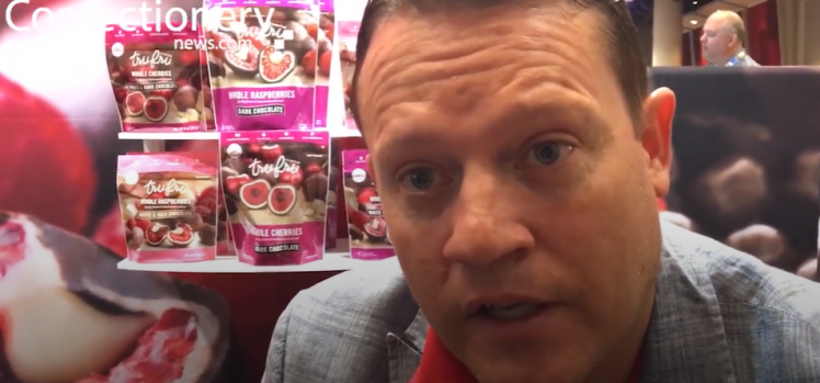 Trü Frü Chief Executive Officer Brian Neville talking to ConfectioneryNews at the Sweets & Snacks Expo in 2019. Pic: CN