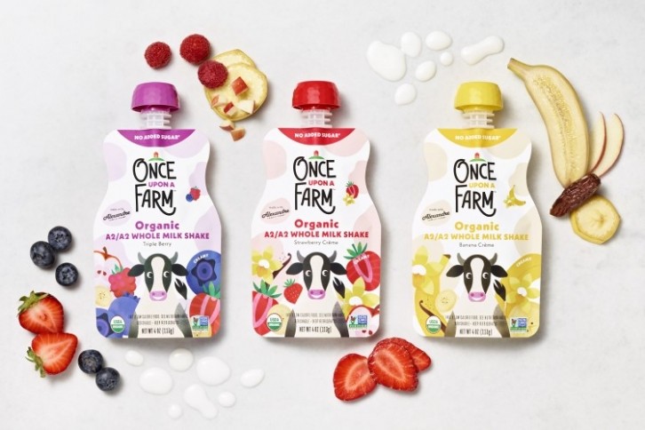 Once Upon a Farm's New A2/A2 Whole Milk Shakes are made with organic milk sourced from California-based Alexandre Family Farm. Image: Once Upon a Farm