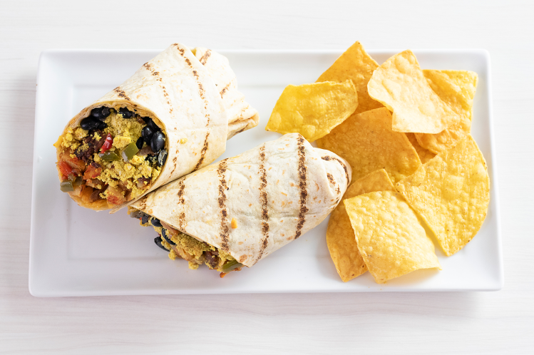 The Veggie Grill breakfast burrito: The menu will list the plant-based egg as 'JUST scrambled egg.'  Picture: Veggie Grill