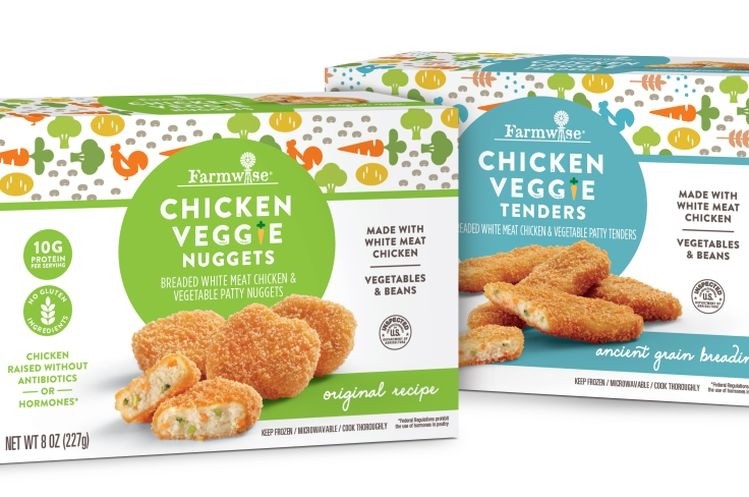 Farmwise chicken veggie nuggets and tenders are made from cage-free chicken blended with finely chopped broccoli, carrots, white beans and potatoes