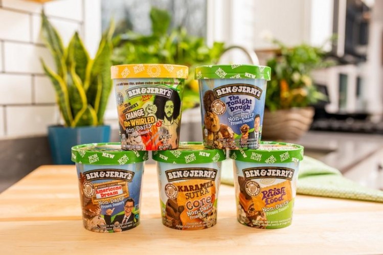 Recent additions to Unilever's non-dairy frozen dessert line up include: Colin Kaepernick's Change the Whirled, Tonight Dough starring Jimmy Fallon, Stephen Colbert's Americone Dream, Karamel Sutra, and Phish Food. Picture credit: Ben & Jerry's
