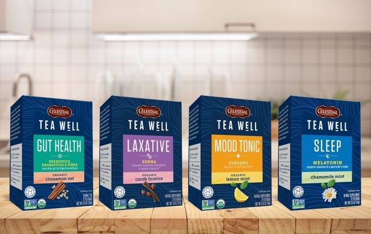 The new Tea Well organic line features on-trend ingredients including melatonin for sleep and ginseng for mood. Picture credit: Celestial Seasonings