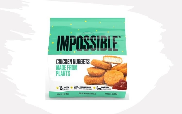 Priced at $7.99 (MSRP) for approximately 20 pieces (13.5oz), Impossible Chicken nuggets for retailers come in a resealable freezer bag and are fully cooked and ready to reheat via oven, microwave, or air fryer. Image credit: Impossible Foods