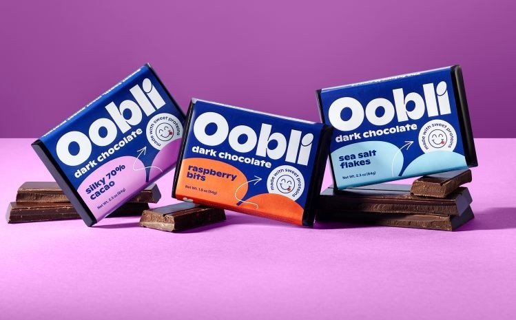 Each 32g serving of the Oobli 70% cacao bar contains 150 calories, 3g sugar, and 9g fiber. Image credit: Oobli