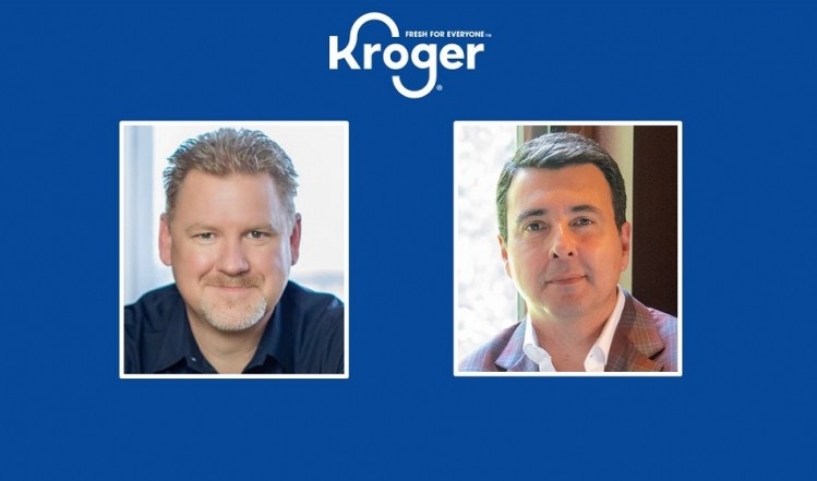 Robert Clark (left) is retiring from Kroger after 35 years with the company, and will be replaced by Gabriel Arreaga (right) as SVP of supply chain. Photo: Kroger