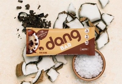 Dang Bars are made with almonds, chicory root fiber, pea protein, cocoa butter, sunflower seeds, and coconut